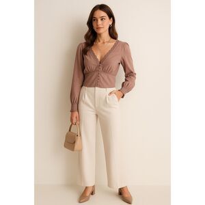 Abercrombie & Fitch Light Brown Lace Trim Blouse Size XS